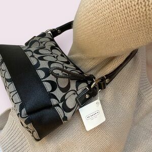 NWT Y2k Vintage Coach Mini Shoulder bag Canvas Logo Print Black Grey Leather